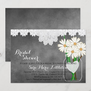 Chalkboard Mason Jar - White Daisies Bridal Shower Invitation
