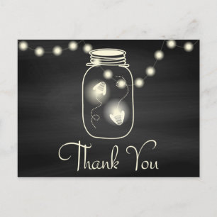 Chalkboard Mason Jar with Fireflies Wedding Thanks Postcard