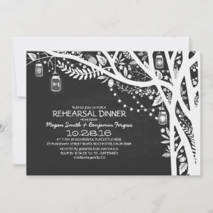 Chalkboard mason jars tree lights rehearsal dinner invitation