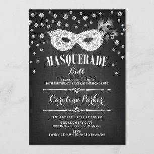 Chalkboard Masquerade Ball Birthday Party Invitation