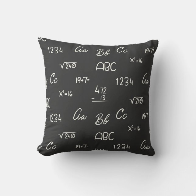 Chalkboard Math and Alphabet Pattern Cushion (Front)