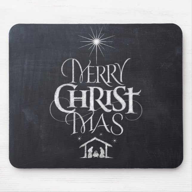 Chalkboard Merry Christmas Christian Nativity  Mouse Mat (Front)