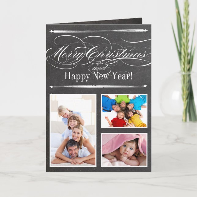 Chalkboard Merry Christmas Family Photo Card (Front)