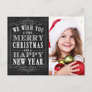Chalkboard Merry Christmas, Happy New Year Photo Holiday Postcard