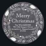 Chalkboard Merry Christmas Return Address Label<br><div class="desc">Use this contemporary chalkboard return address label as an envelope seal on the back of your Christmas cards or invitations The black chalkboard background adds a traditional touch, while the modern white wreath adds a modern Boho vibe. It contains berries, leaves and even hearts. Merry Christmas and your address is...</div>