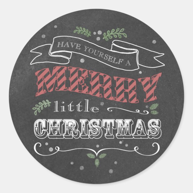 Chalkboard Merry Christmas Round Sticker (Front)