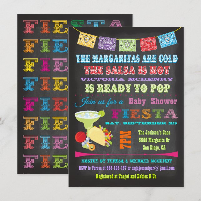 Chalkboard Mexican Fiesta Baby Shower invitations (Front/Back)