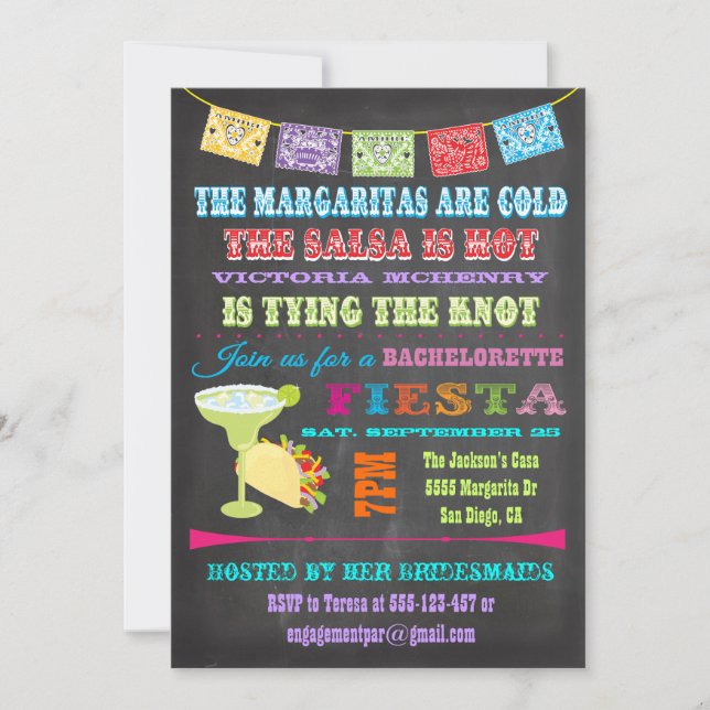 Chalkboard Mexican Fiesta Bachelorette party Invitation (Front)