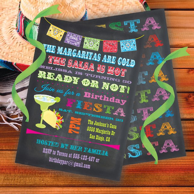 Chalkboard Mexican Fiesta Birthday Party Invitation (Creator Uploaded)