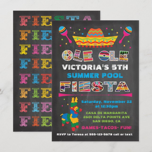 Chalkboard Mexican Fiesta Birthday Party Invitation (Front/Back)