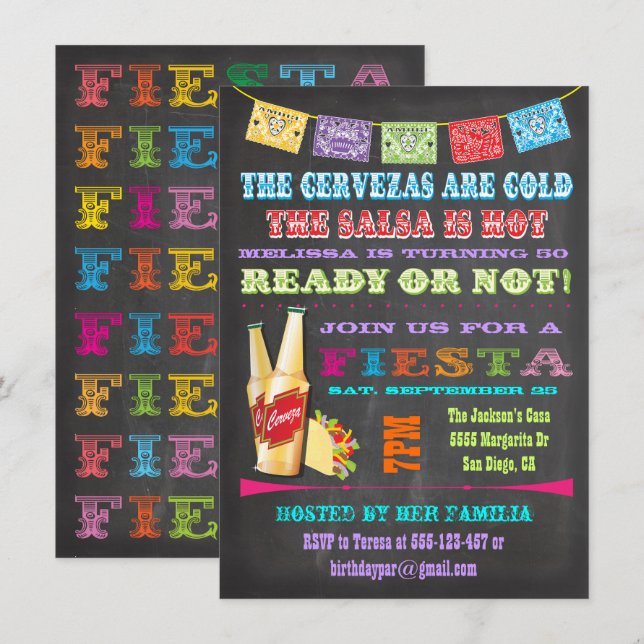 Chalkboard Mexican Fiesta Birthday Party Invitation (Front/Back)