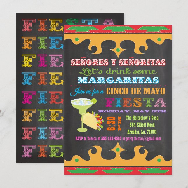 Chalkboard Mexican Fiesta Cinco de Mayo Invitation (Front/Back)