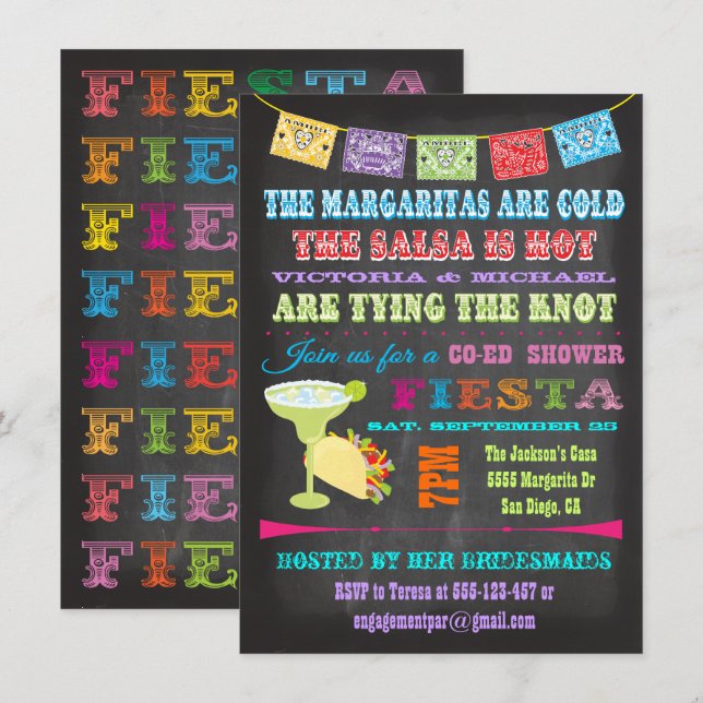 Chalkboard Mexican Fiesta Co-ed SHower Invitation (Front/Back)