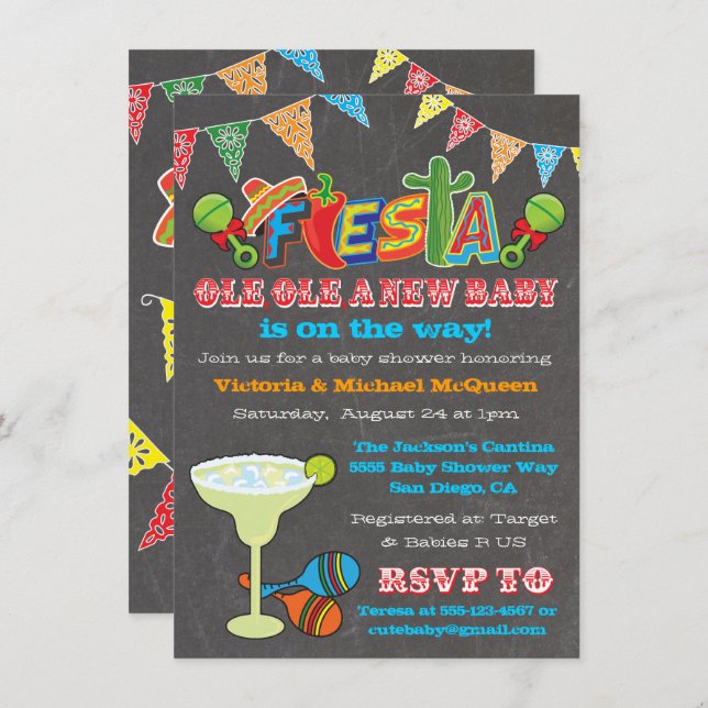 Chalkboard Mexican Fiesta Couples Baby Shower Invitation (Front/Back)