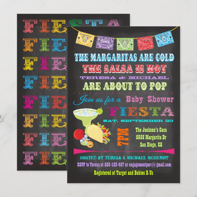 Chalkboard Mexican Fiesta Couples Baby Shower Invitation (Front/Back)