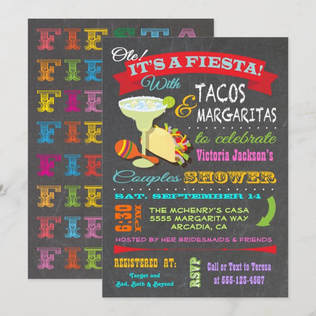 Chalkboard Mexican Fiesta Couples Shower Invitation (Front/Back)