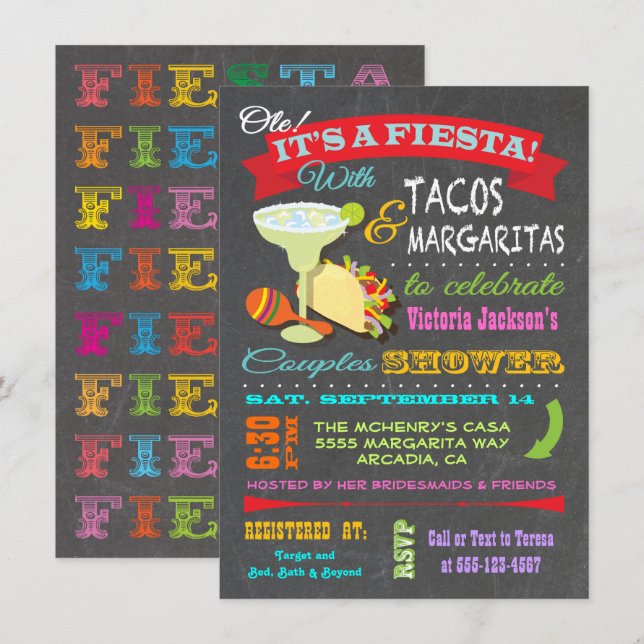 Chalkboard Mexican Fiesta Couples Shower Invitation (Front/Back)