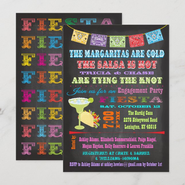 Chalkboard Mexican Fiesta Engagement Party Invitation (Front/Back)