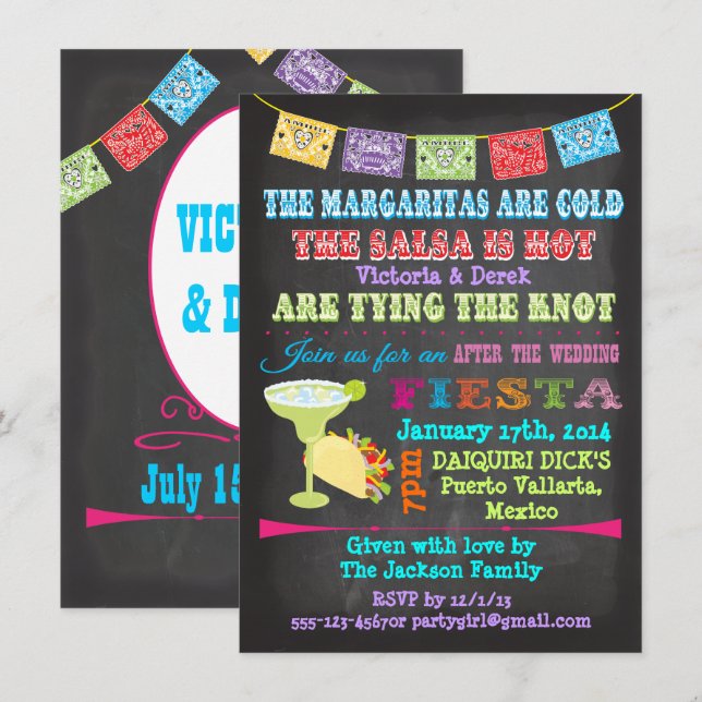 Chalkboard Mexican Fiesta Post Wedding Invitation (Front/Back)