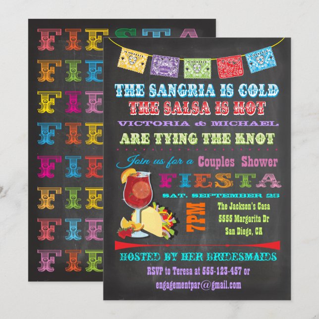 Chalkboard Mexican Fiesta Sangria Couples Shower Invitation (Front/Back)