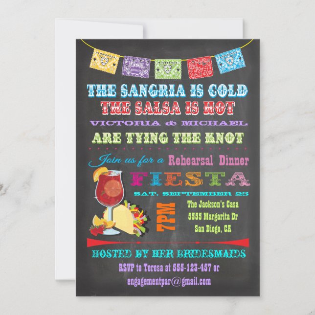 Chalkboard Mexican Fiesta Sangria Rehearsal Dinner Invitation (Front)