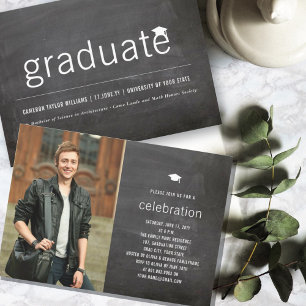 Chalkboard Minimal Graduate Photo Graduation Party Invitation