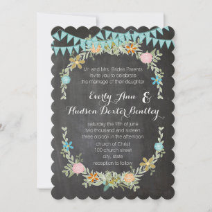 Chalkboard Mint Bunting Pennant Garland Wedding Invitation