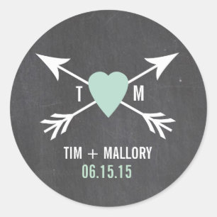 Chalkboard Mint Heart + Arrow   Wedding Stickers