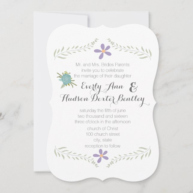 Chalkboard Mint Lilac Aqua Floral Garland Wedding Invitation (Front)