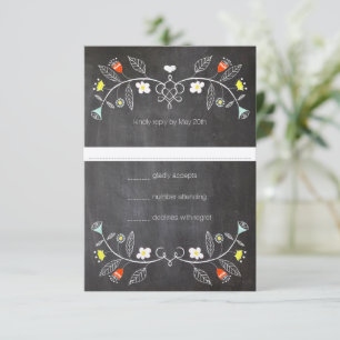 Chalkboard Mint Orange Floral Garland Wedding RSVP Card