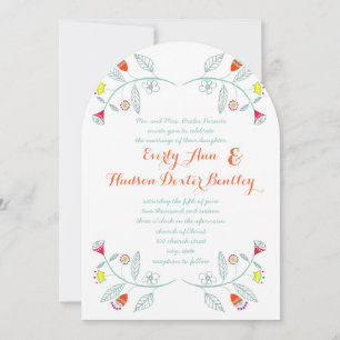 Chalkboard Mint Orange Red Floral Garland Wedding Invitation