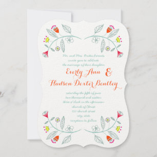 Chalkboard Mint Orange Red Floral Garland Wedding Invitation