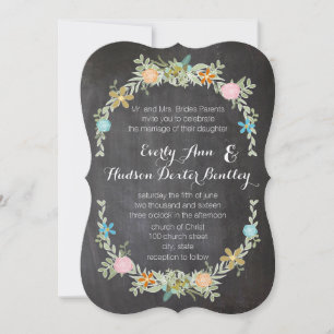 Chalkboard Mint Pink Aqua Floral Garland Wedding Invitation