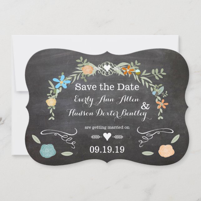 Chalkboard Mint Pink Aqua Floral Garland Wedding Invitation (Front)