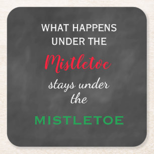 Chalkboard Mistletoe Holiday Square Paper Coaster