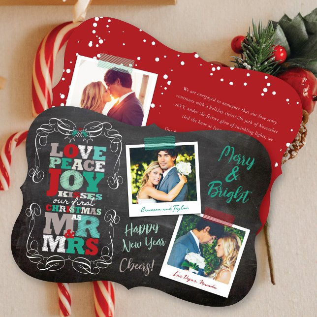 Chalkboard Mistletoe Vintage First Christmas Photo Holiday Card (Creator Uploaded)