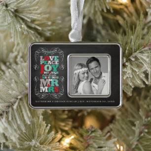 Chalkboard Mistletoe Vintage First Christmas Photo Silver Plated Framed Ornament