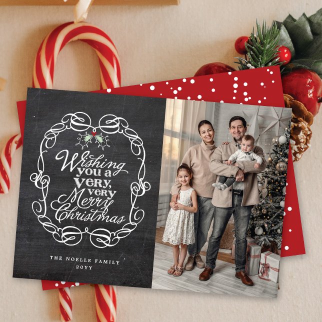 Chalkboard Mistletoes Script Merry Christmas Photo Holiday Card (Creator Uploaded)