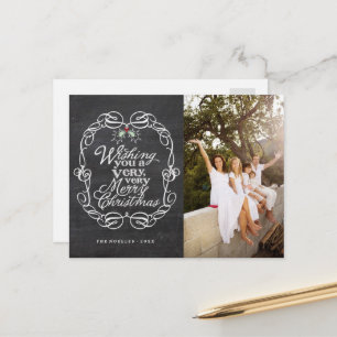 Chalkboard Mistletoes Script Merry Christmas Photo Holiday Postcard