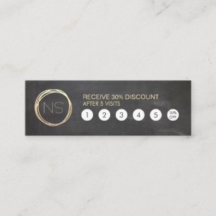 Chalkboard Modern Gold Circle Monogram Loyalty Mini Business Card