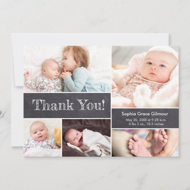 Chalkboard Modern Photos 2nd Baby Shower  Thank You Card (Front)