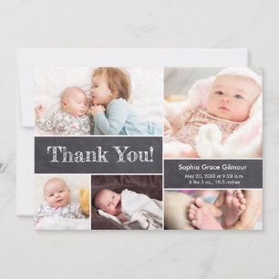 Chalkboard Modern Photos 2nd Baby Shower  Thank You Card