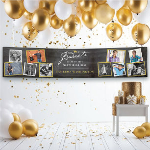 Chalkboard Modern Script 10 Photo Graduation Party Banner