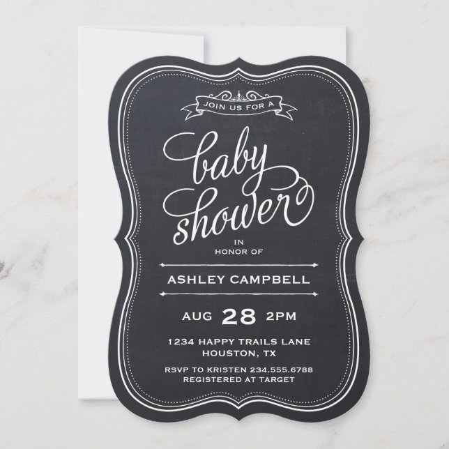 Chalkboard Modern Typography Baby Shower Invitation (Front)