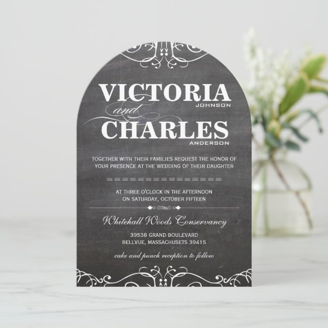 Chalkboard Modern Vintage Typography Invite (Standing Front)