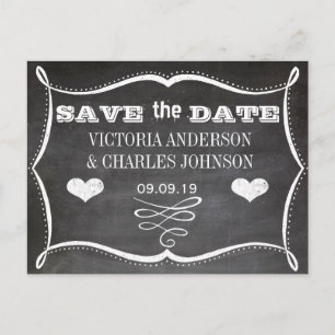 Chalkboard Modern Vintage Typography Save the Date Announcement Postcard