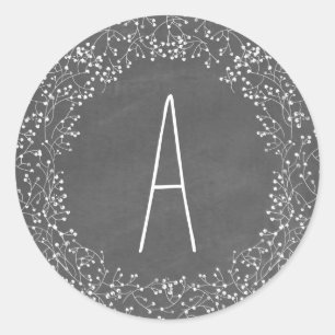 Chalkboard Monogram Baby's Breath Wedding Classic Round Sticker