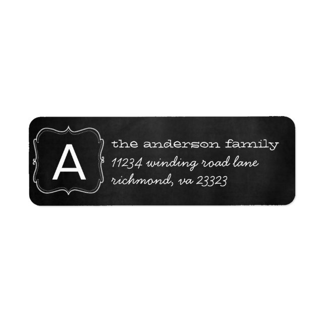 Chalkboard Monogram Frame Return Address Label (Front)