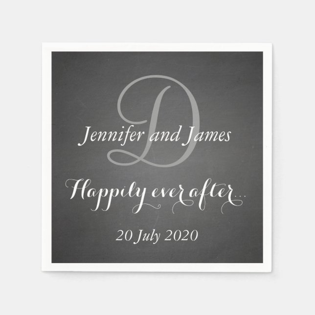 Chalkboard Monogram Happily Ever After Napkin (Front)