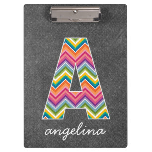 Chalkboard Monogram Letter A with Bright Chevrons Clipboard